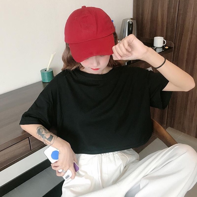 Áo croptop tay lỡ cổ tròn, kèm hình thật
