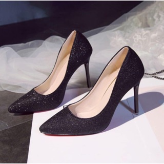 Giày kim tuyến cao gót màu Đen cao 7p - Có ảnh thật