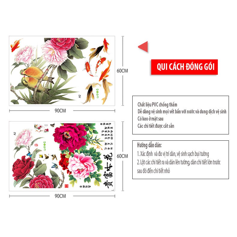 Decal dán tường cành hoa mẫu đơn và chim 3D khổ lớn CH2006 Decalslike3D - CH2006-SHOP-0101