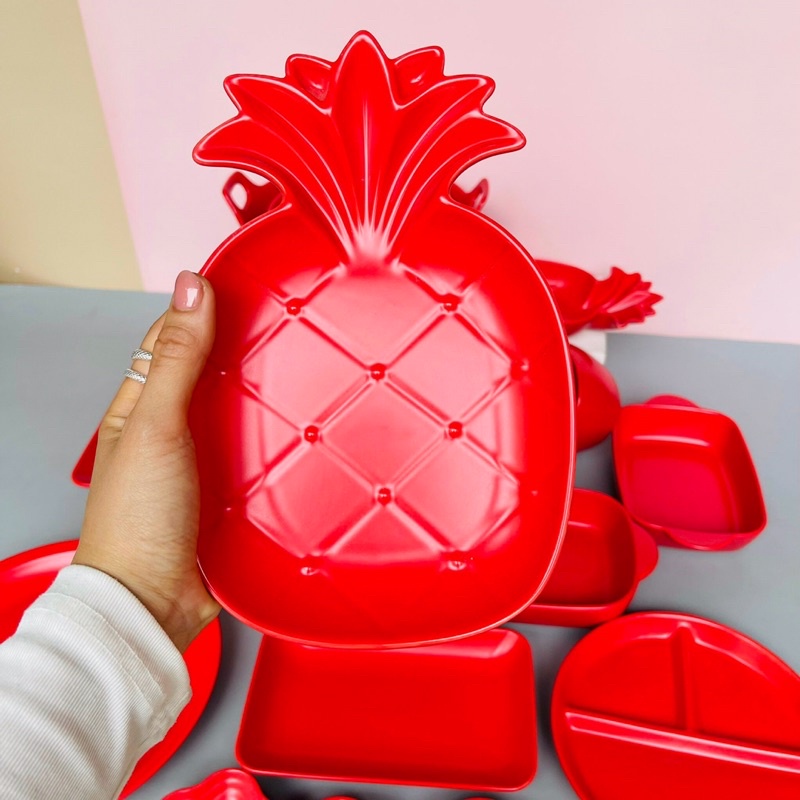 Bộ bát đĩa gốm sứ, chén đĩa decor trang trí đồ ăn bộ bát đĩa màu đỏ siêu đẹp