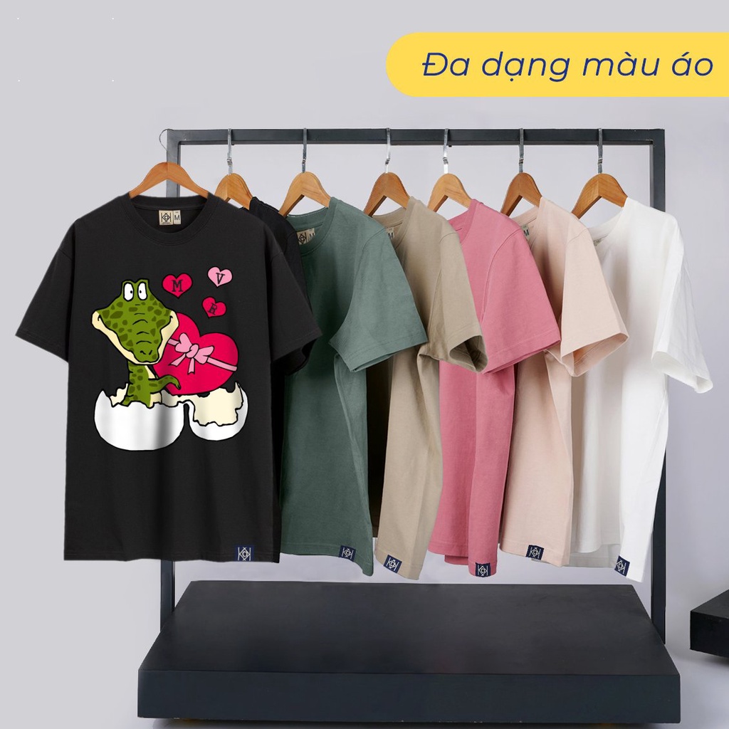 Áo Thun Cặp Hình Cá Sấu Vẽ Theo Phong Cách Khùm Điên Con Xấu Cute Tay Lỡ Phôm Rộng 3734
