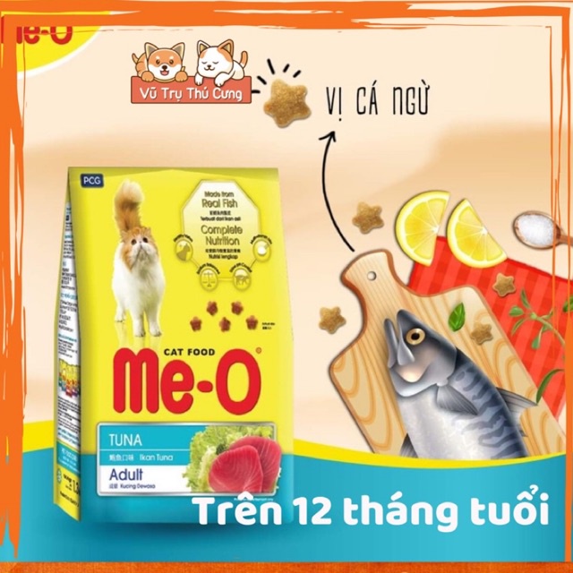 Thức ăn hạt Me O Adult vị cá ngừ Tuna dành cho mèo trưởng thành, bịch 1,2Kg