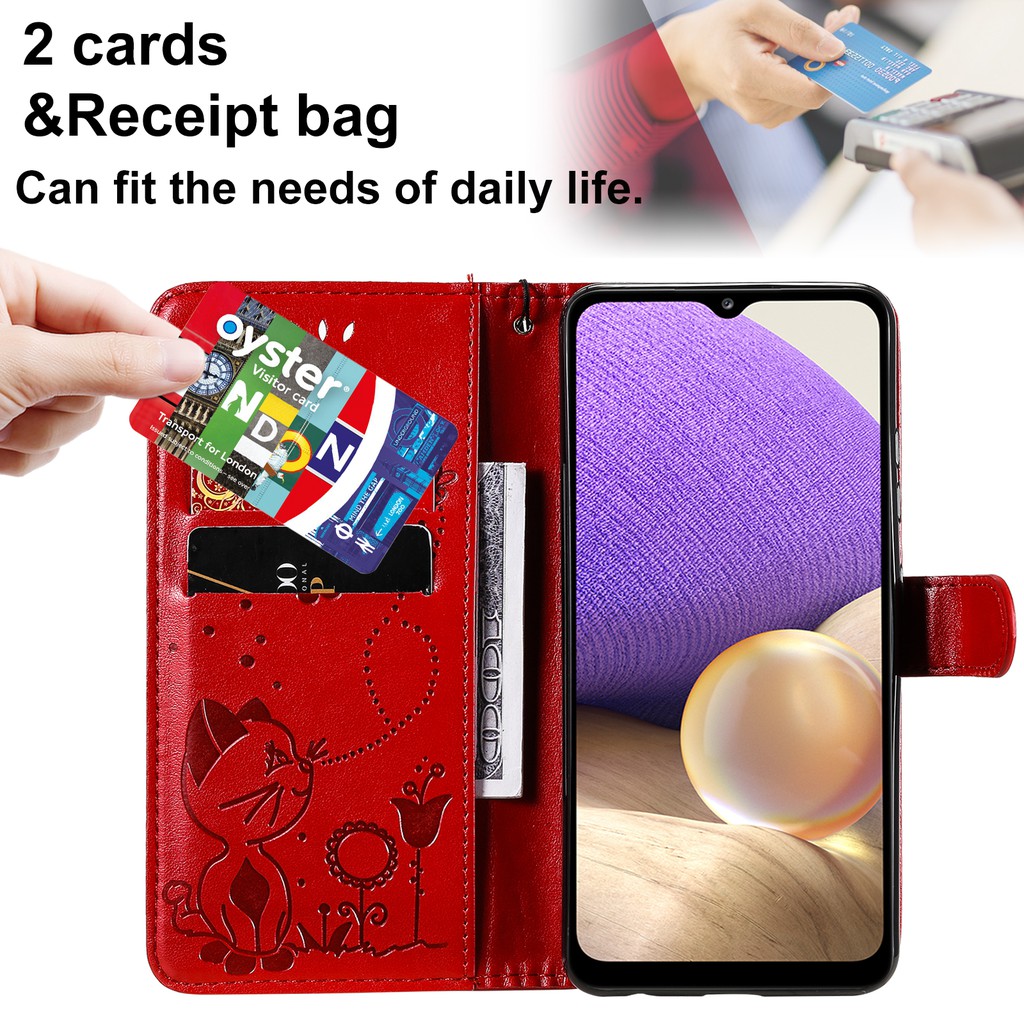 Bao da điện thoại kiểu ví gập nam châm có ngăn thẻ cho Samsung Galaxy S21 Fe A82 A22 A72 A52 A52s 5g A02S A03S A32 4g