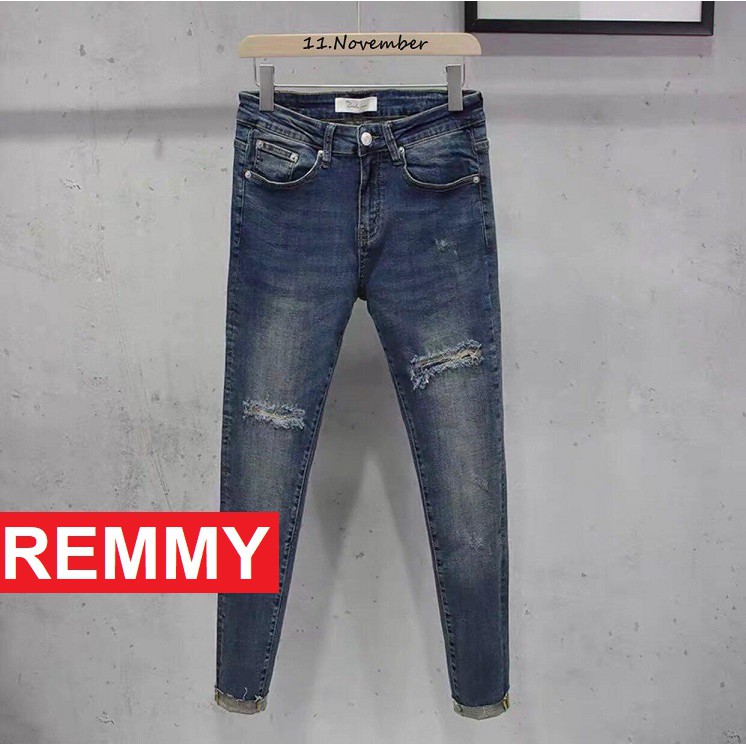 QUẦN JEAN NAM XANH ĐẬM RÁCH GỐI CHẤT BÒ CAO CẤP NHẬT BẢN KJ11 REMMYSHOP