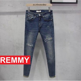 QUẦN JEAN NAM XANH ĐẬM RÁCH GỐI CHẤT BÒ CAO CẤP NHẬT BẢN KJ11 REMMYSHOP