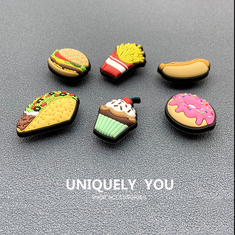 Jibbitz Phụ Kiện Khóa Trang Trí Giày Dép crocs Họa Tiết Hoạt Hình Khoai Tây Chiên Hamburger Khoai Tây Chiên Hoa jibbitz Crobbitz