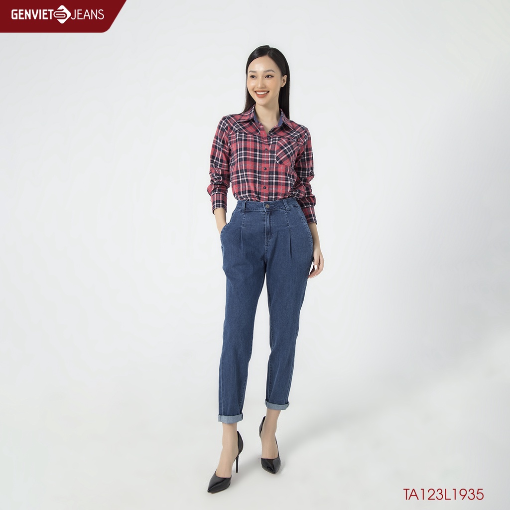 Áo Sơmi Dài Tay Nữ Mặt Vải Cào Lông GENVIET TA123L1935