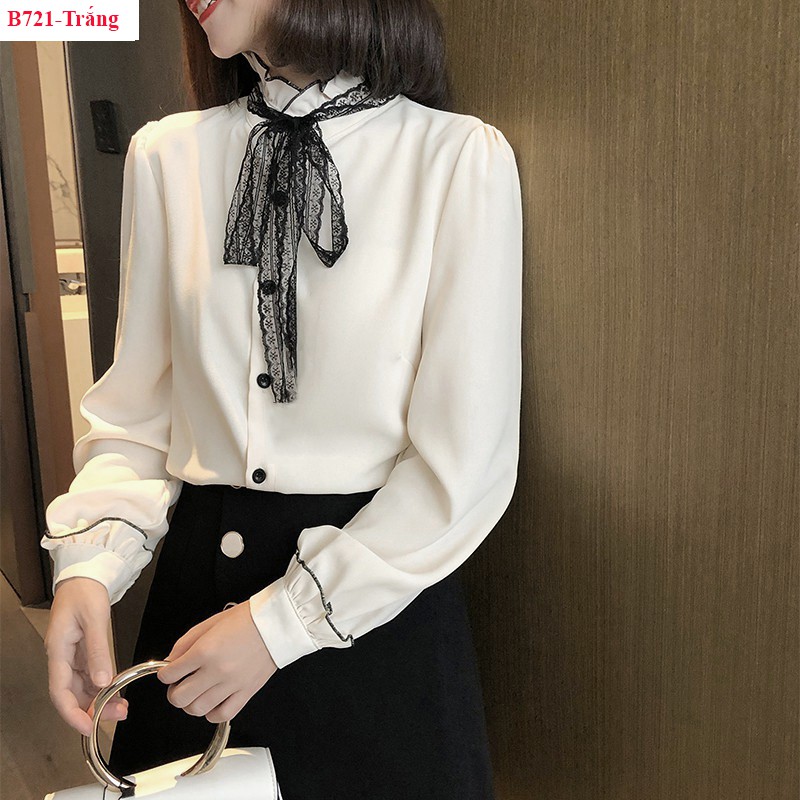 B721- ÁO SƠ MI PHỐI REN CỔ