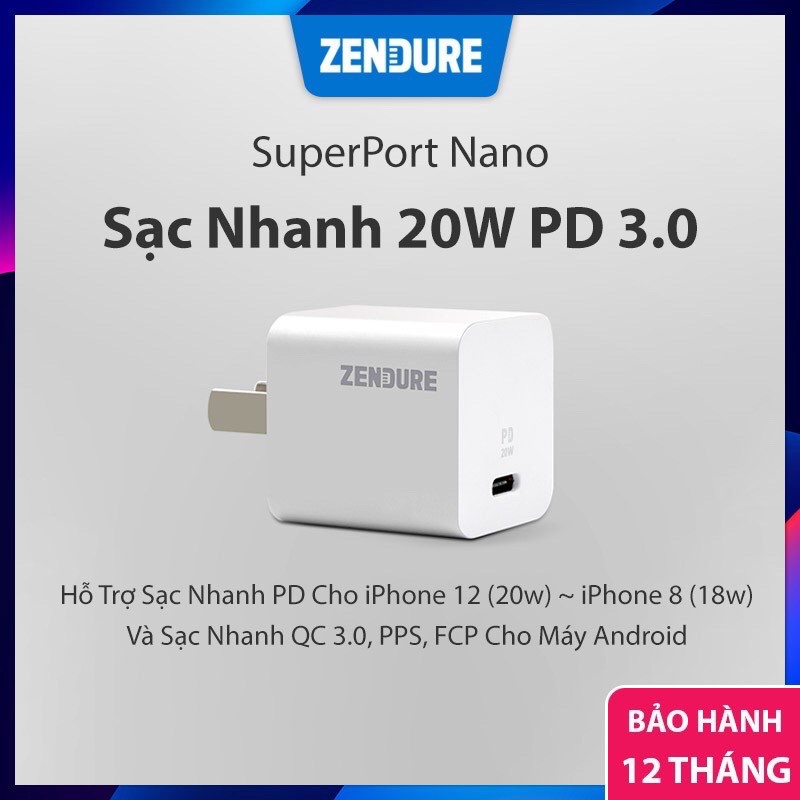 Củ Sạc ZenDure SuperPort Nano 20W - Bảo Hành 12T
