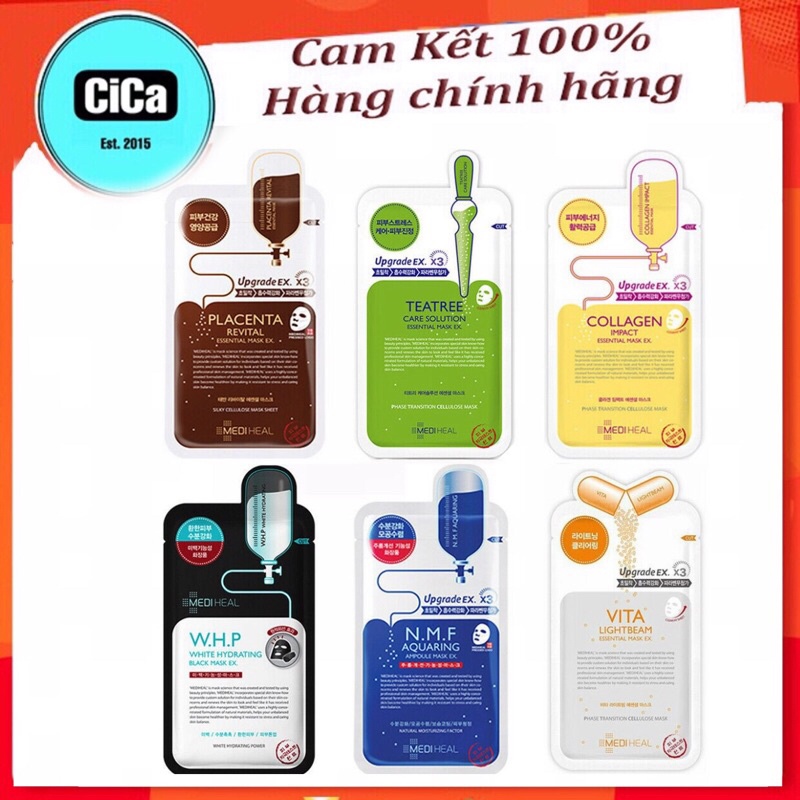 Mặt nạ Mediheal Teatree, Vita Lightbeam, Placenta Revital và Collagen EX Essential Mask 24ml
