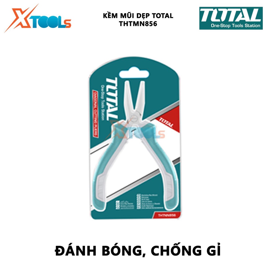 Kềm mũi dẹp TOTAL THTMN856 | Kìm mũi dẹp Kích thước: 4,5 &quot;/ 115mm,thép CR-V, tay cầm cách điện,bọc cao su chống trơn bấm