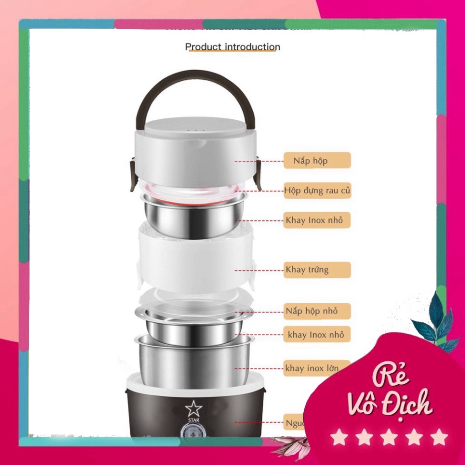 Hộp cơm Văn phòng cắm điện inox 3 tầng | Hâm nóng | Cà mèn đựng cơm | Cặp lồng - PEE Mart