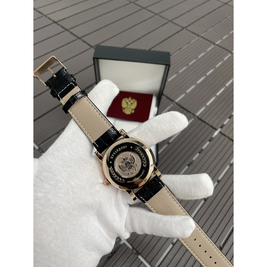 Đồng hồ Nga Poljot president carving black Putin, máy Automatic, dây da bò