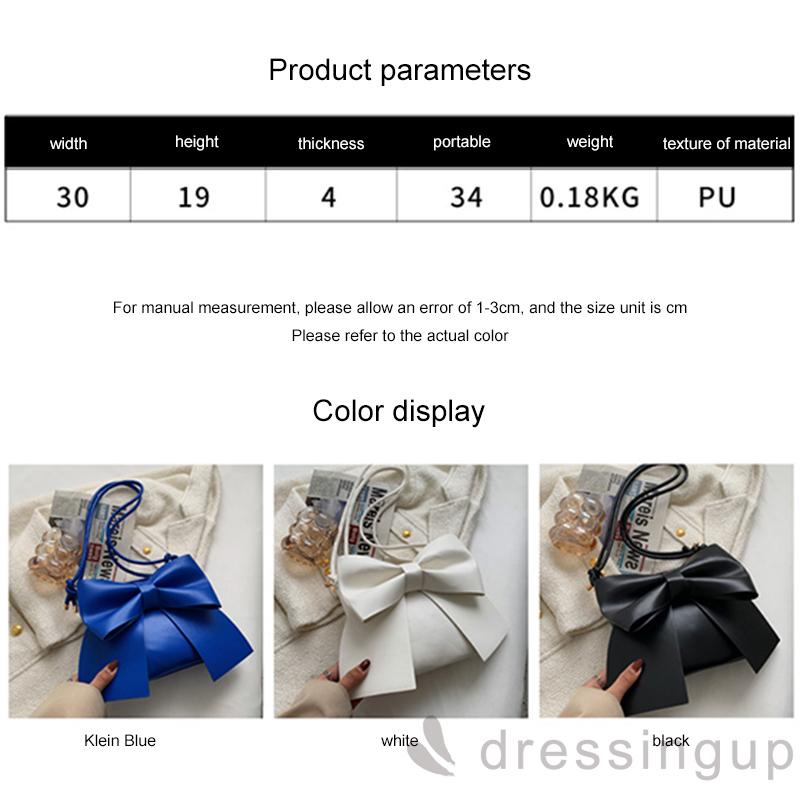 DRE-Female Shoulder Bag, Multipurpose Solid Color Bowknot Handbag Tote Bag for Women, White/Blue/Black