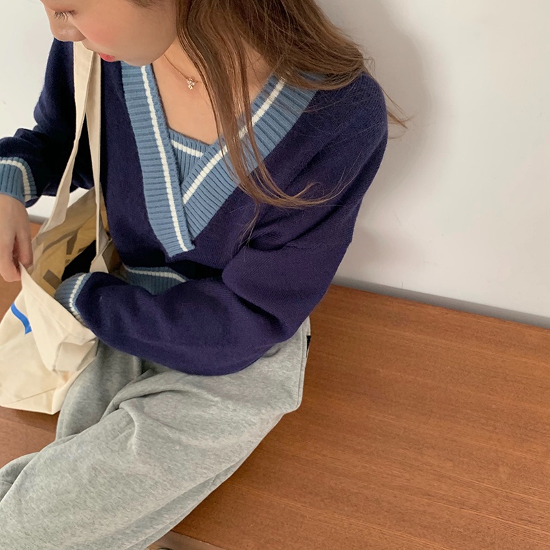 Áo len tay dài cổ chữ v màu sắc thời trang phong cách Hàn Quốc dành cho nữ