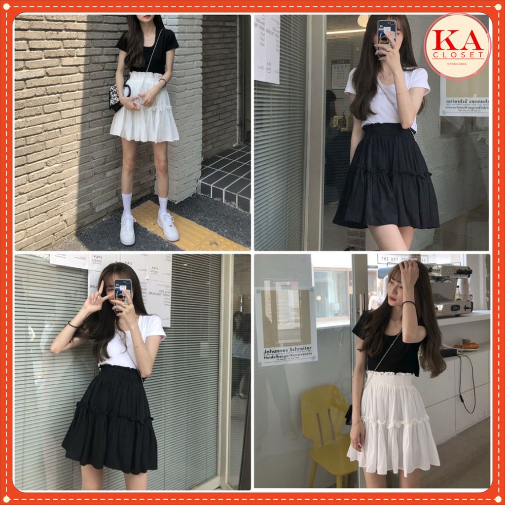 Chân váy xòe ngắn KA Closet KÈM QUẦN TRONG, hàng 2 lớp cạp chạy kansai đẹp