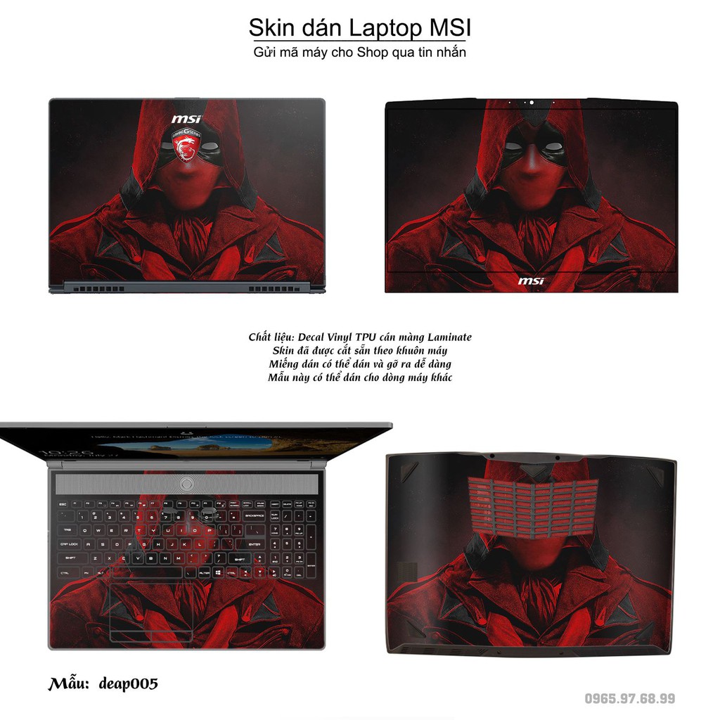 Skin dán Laptop MSI in hình Deadpool (inbox mã máy cho Shop)