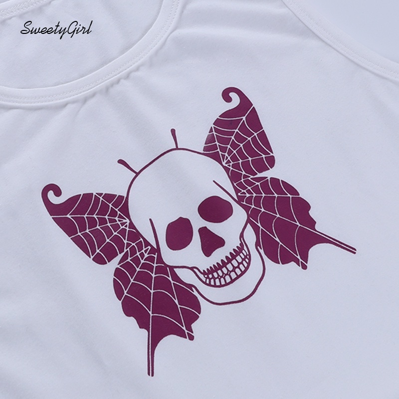 Áo Tank Top Cổ Tròn In Họa Tiết Đầu Lâu Phong Cách Punk Thời Trang Cho Nữ