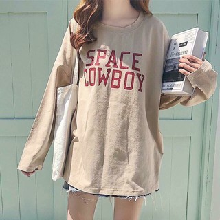  Áo thun dài tay dáng xuông nữ SPACE COWBOY chất nỉ mềm không bai xù freesize