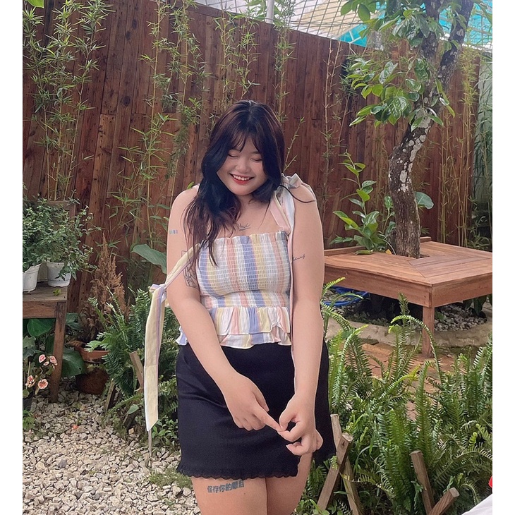Áo nhúng smocking co giãn, hai tầng, cột nơ vai DOKESI (có bigsize) - Laura Top