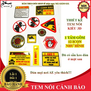 [ẢNH THẬT] 1 TẤM TEM NỔI, TEM DÁN, DECAL DÁN HÌNH CẢNH BÁO GỒM 12 ICON CỰC NGẦU - TRANG TRÍ CHO XE MÁY HOẶC BẤT CỨ ĐÂU
