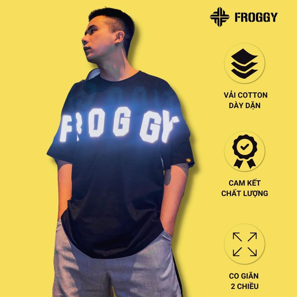 Áo Thun Cổ Tròn FROGGY Áo Phông Unisex Cotton dày dặn Oversize Phom Rộng tay lỡ Hàn Quốc In Chữ phản quang