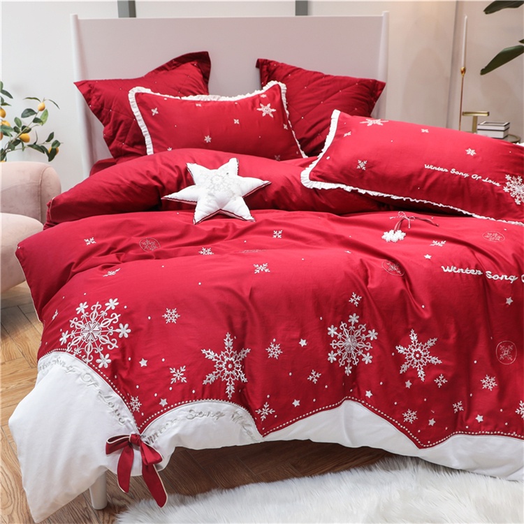 173220 Bộ chăn ga cưới cotton lụa thêu 6CT cao cấp hàng nhập