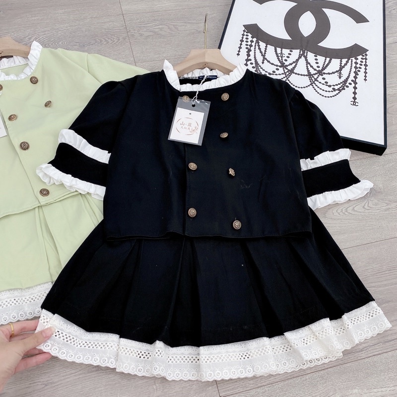 ✔ 𝗙𝗥𝗘𝗘 𝗦𝗛𝗜𝗣 SÉT ÁO CỔ BÈO 2 HÀNG CÚC + CV XẾP LY GẤU REN CHẤT TUYẾT MƯA HÀNG QC CC L1