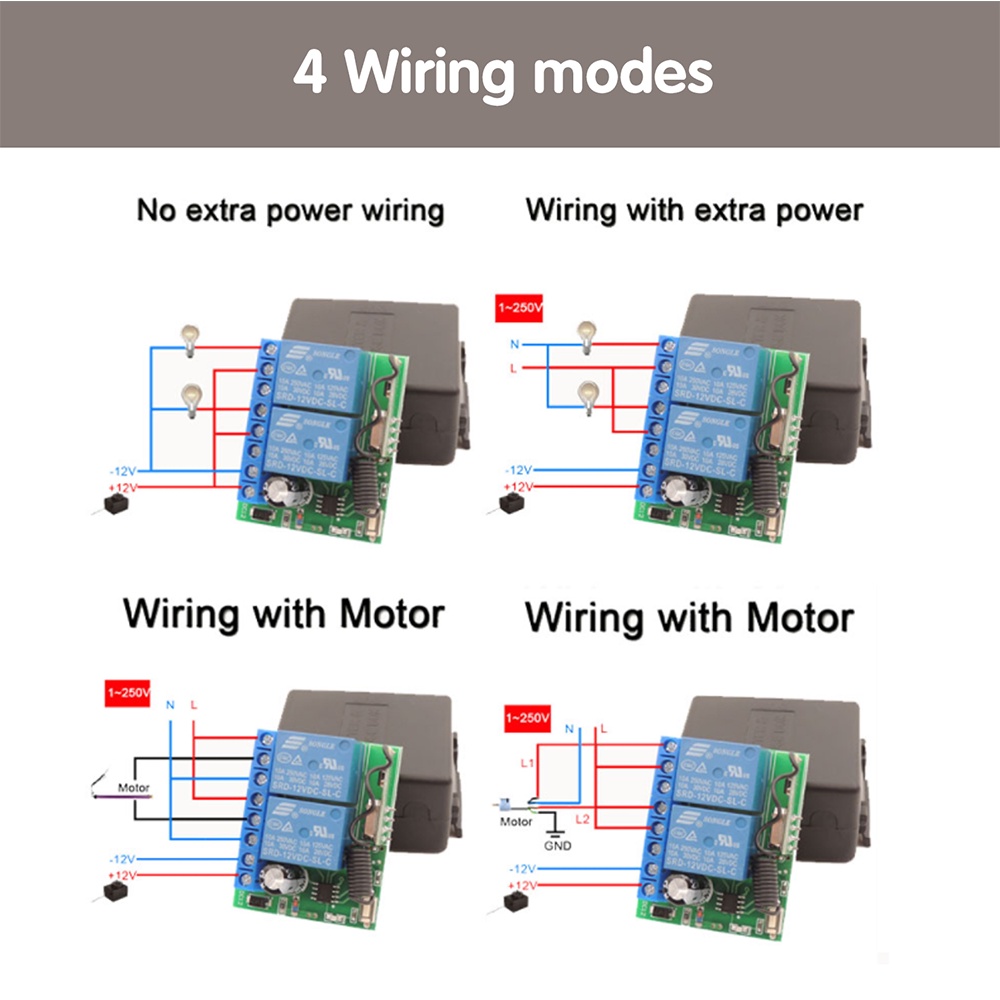Bộ rơ le không dây và điều khiển thu tín hiệu DIESE phạm vi rộng 433MHz Rf DC12V 10Amp cho gara/cửa/đèn/mô tô/động cơ