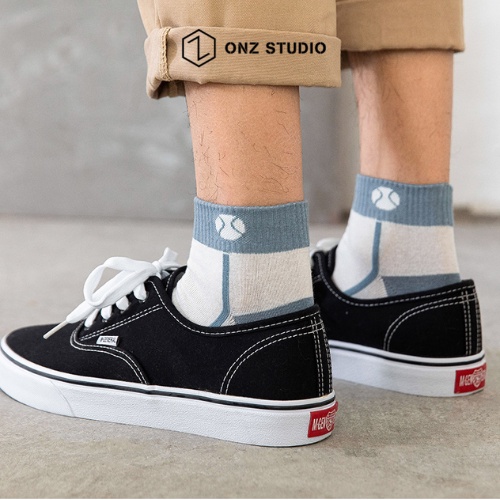Set vớ cotton ONZ Studio hoạ tiết tennis - Set 5 tất chân unisex cổ ngắn co giãn thoáng khí thấm hút mồ hôi TA08