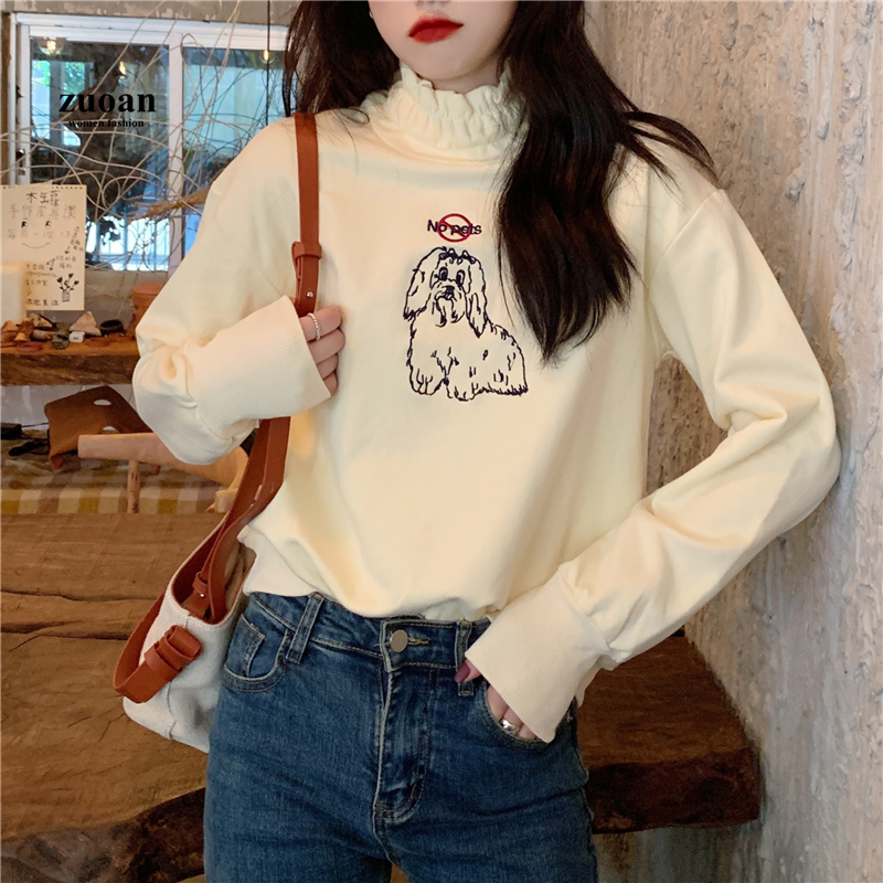 SUXI Áo Sweater Cổ Đứng Thêu Hình Hoạt Hình Xinh Xắn Cho Nữ