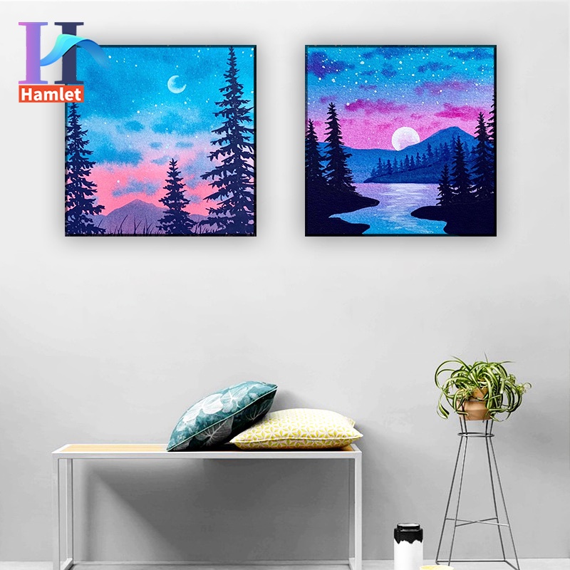 Bộ tranh sơn dầu Hamlet tô màu theo số hình bầu trời đầy sao mặt trời mặt trăng tinh tế cỡ 20 * 20cm