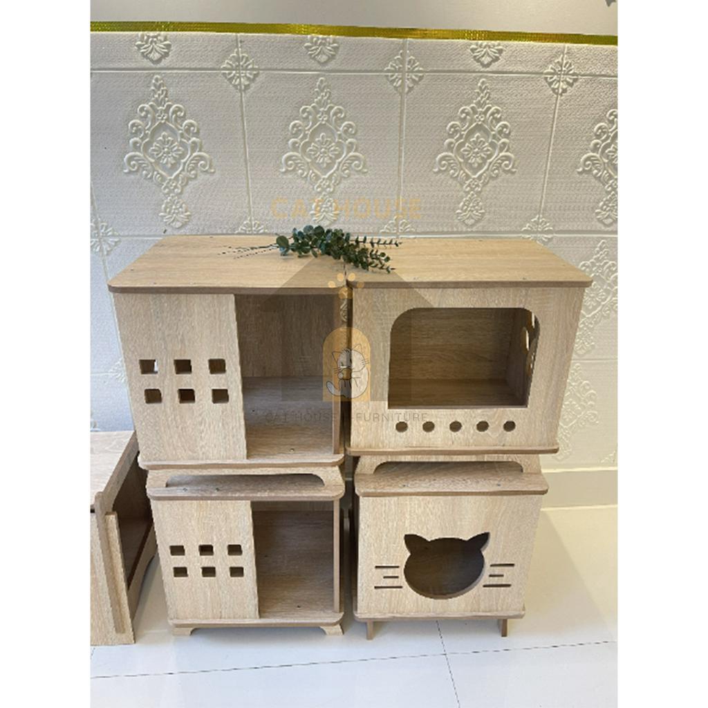 Chuồng mèo gỗ MDF CỐT XANH CHỐNG ẨM, Không cần lắp đặt Nhà mèo, Lồng mèo, Nhà thú cưng giá xưởng CHS A01