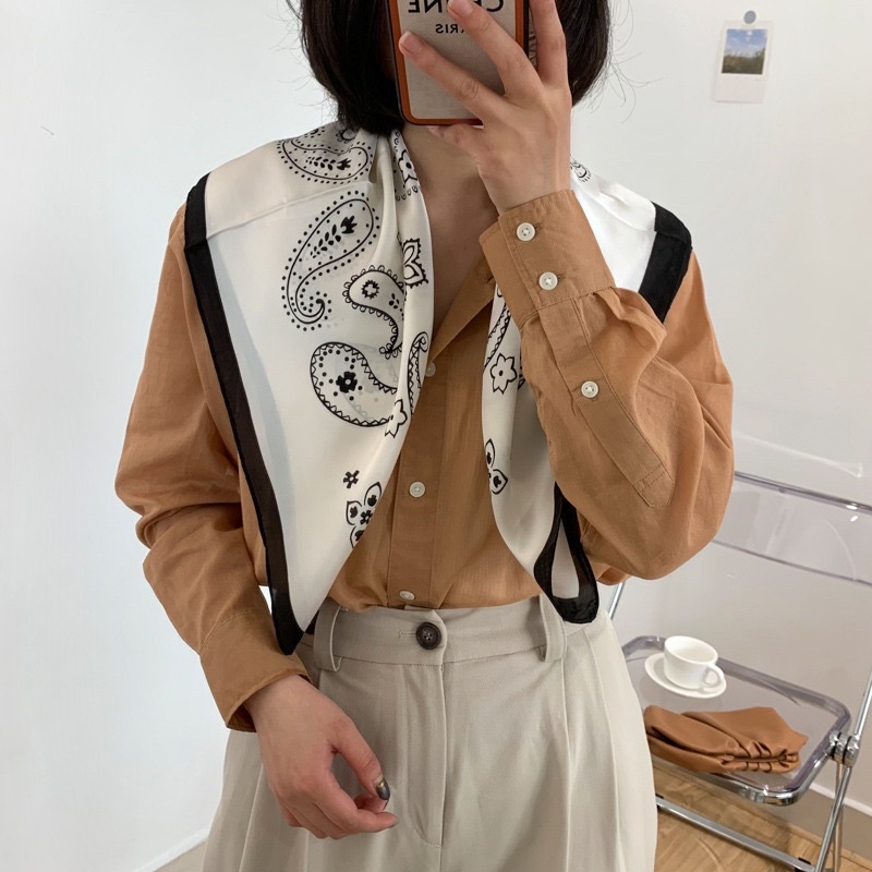 Khăn bandana lụa vuông choàng cổ turban cột áo yếm size 70cm - Maben