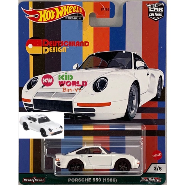 Xe mô hình Hot Wheels Premium Deutschland Design Series Porsche 959 (1986) GRJ70, bánh cao su.