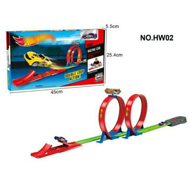 Hot Wheels Bộ Đồ Chơi Xe Đua Xoay 360 Độ Kèm 2 Đường Ray Cho Bé