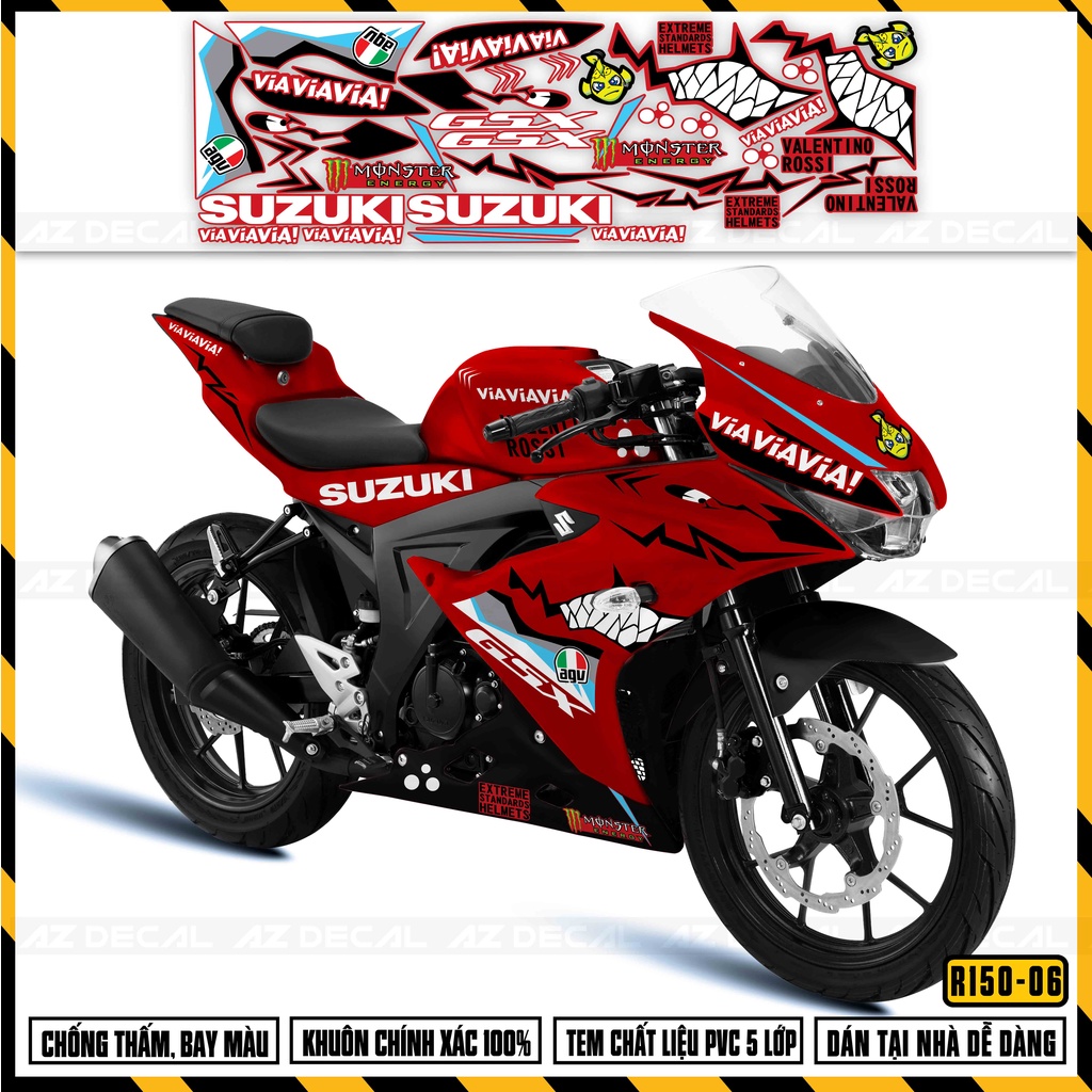 Decal Dán Xe Suzuki GSX R150 Mẫu Cá Mập VIA | GSX R150-06 | Tem Rời Cắt Khuôn Sẵn, Chống Nước, Chống Bay Màu