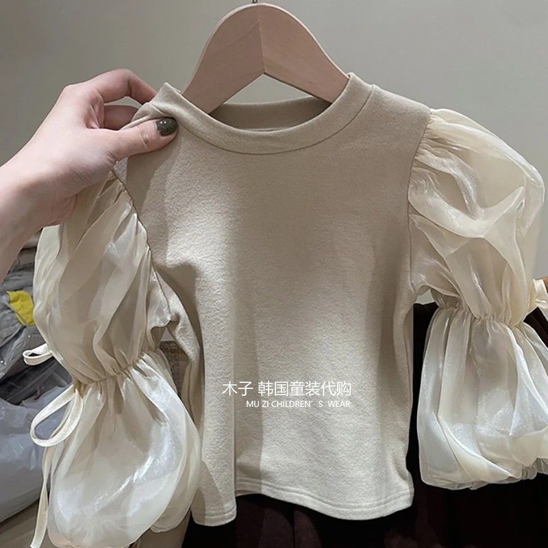 Áo Thun Tay Phồng Cổ Tròn Phong Cách Hàn Quốc Thời Trang Mùa Thu 2022 Dành Cho Bé Gái