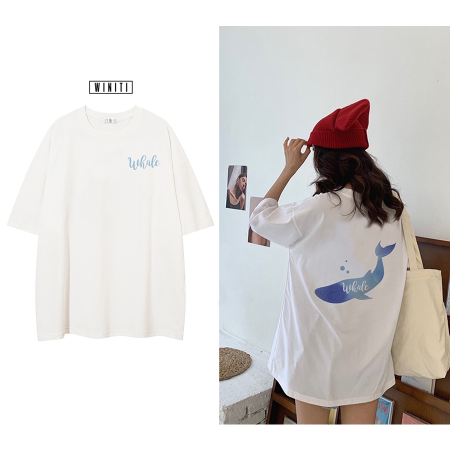 Áo thun unisex phông nam nữ basic form suông rộng phong cách Hàn Quốc Cá Heo Whale Winiti T shirt