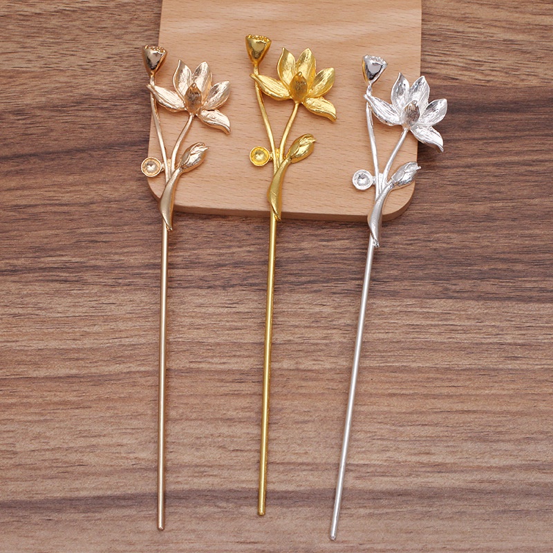 1 cán trâm họa tiết hoa sen 72*40mm*120mm nguyên liệu làm trâm làm trang sức cổ trang cosplay cổ phục có màu KC