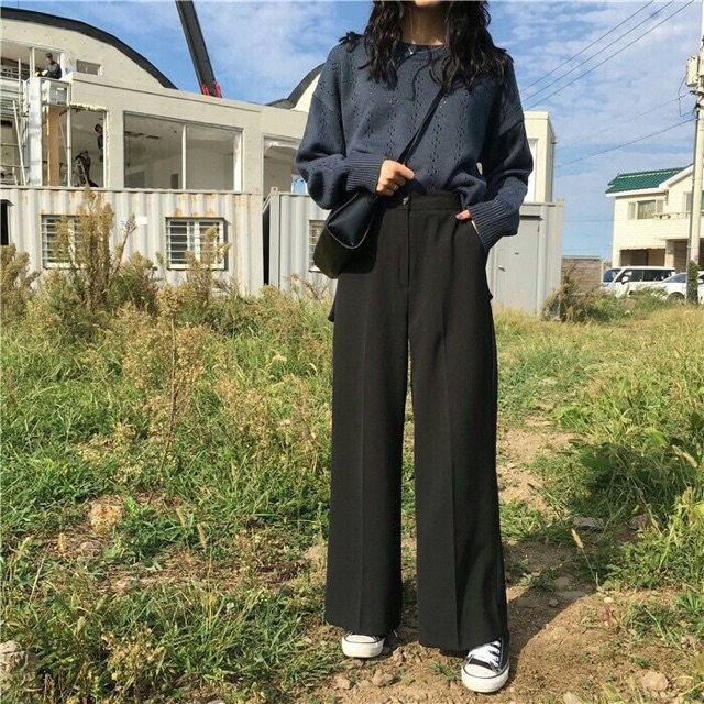 Quần lưng cao ống rộng From dài tuyết mưa có hai loại khóa kéo hông và khóa kéo trước | BigBuy360 - bigbuy360.vn