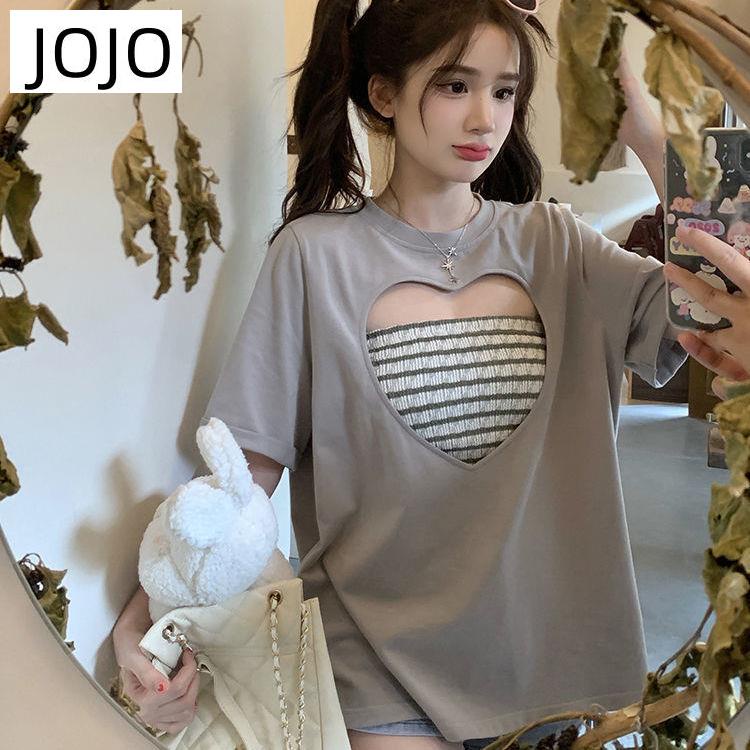 Áo Thun Tay Ngắn Dáng Rộng Họa Tiết Hình Trái Tim Phong Cách Hàn Quốc Thời Trang Mùa Hè Cho Nữ