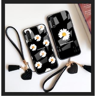 Ốp điện thoại tráng gương in hoa cúc có dây đeo cho Samsung Galaxy A7 A8 A6 A5 A9 2018