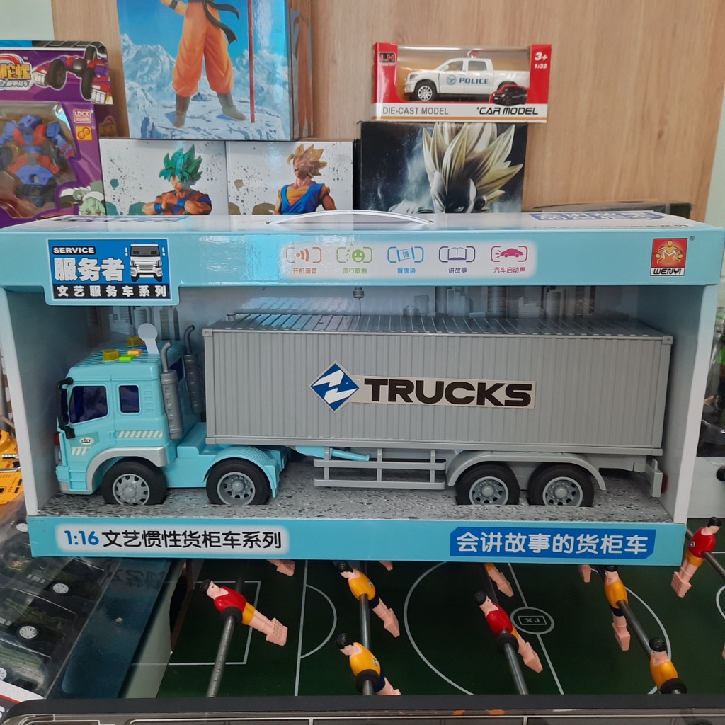 Mô hình xe đầu kéo container chở hàng đồ chơi trẻ em xe bằng nhựa có âm thanh và đèn
