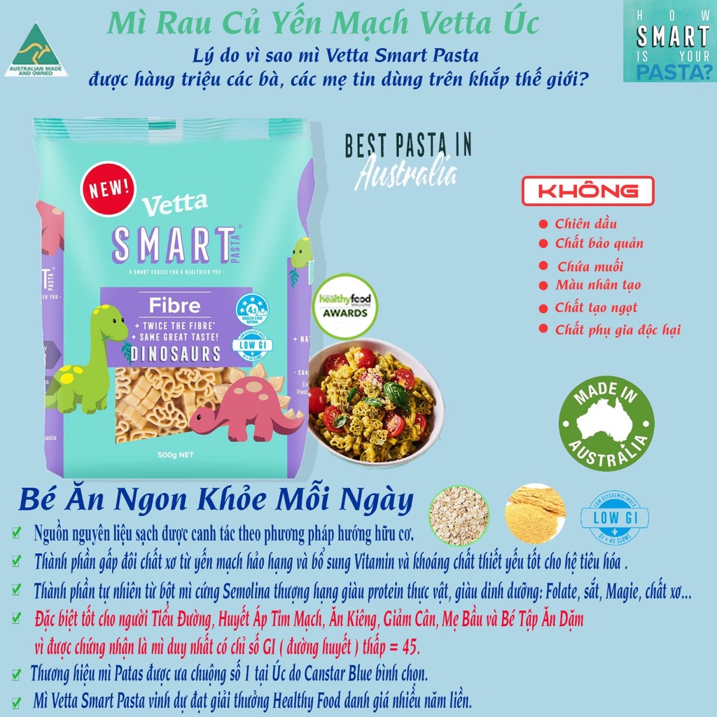 MÌ Vetta smart pasta Fiber Dinosaurs (Hình khủng long) 500g