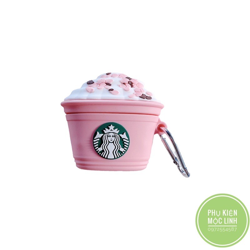 ☘️Tặng kèm móc☘️ Case bao airpod silicon 1 2 Pro 3 Starbucks PINK Coffee - Vỏ bọc đựng tai nghe không dây i12...AirPods