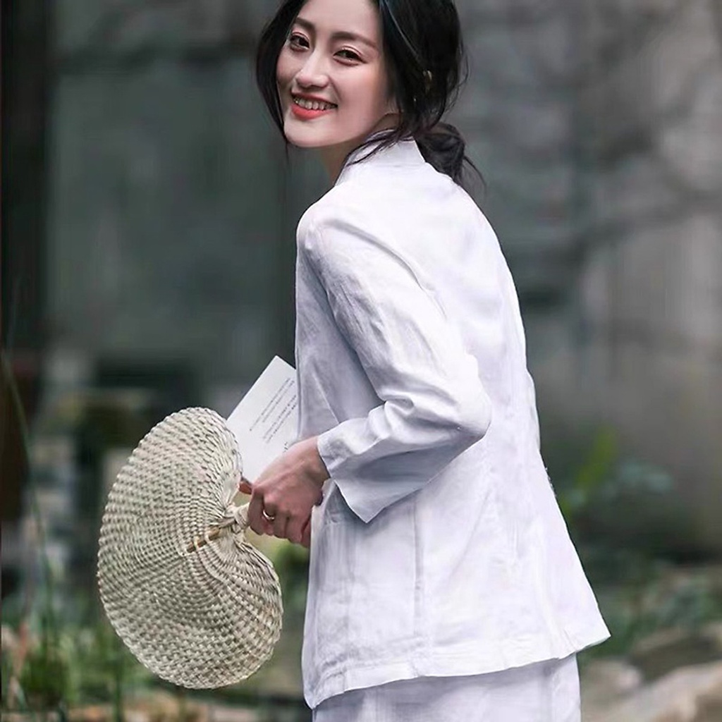 (TỔNG KHO LÂM ANH CHUYÊN SỈ) Áo vest blazer Linen bột Premium ve vuông túi bổ trẻ trung (Trắng, Xanh đen, Đen)