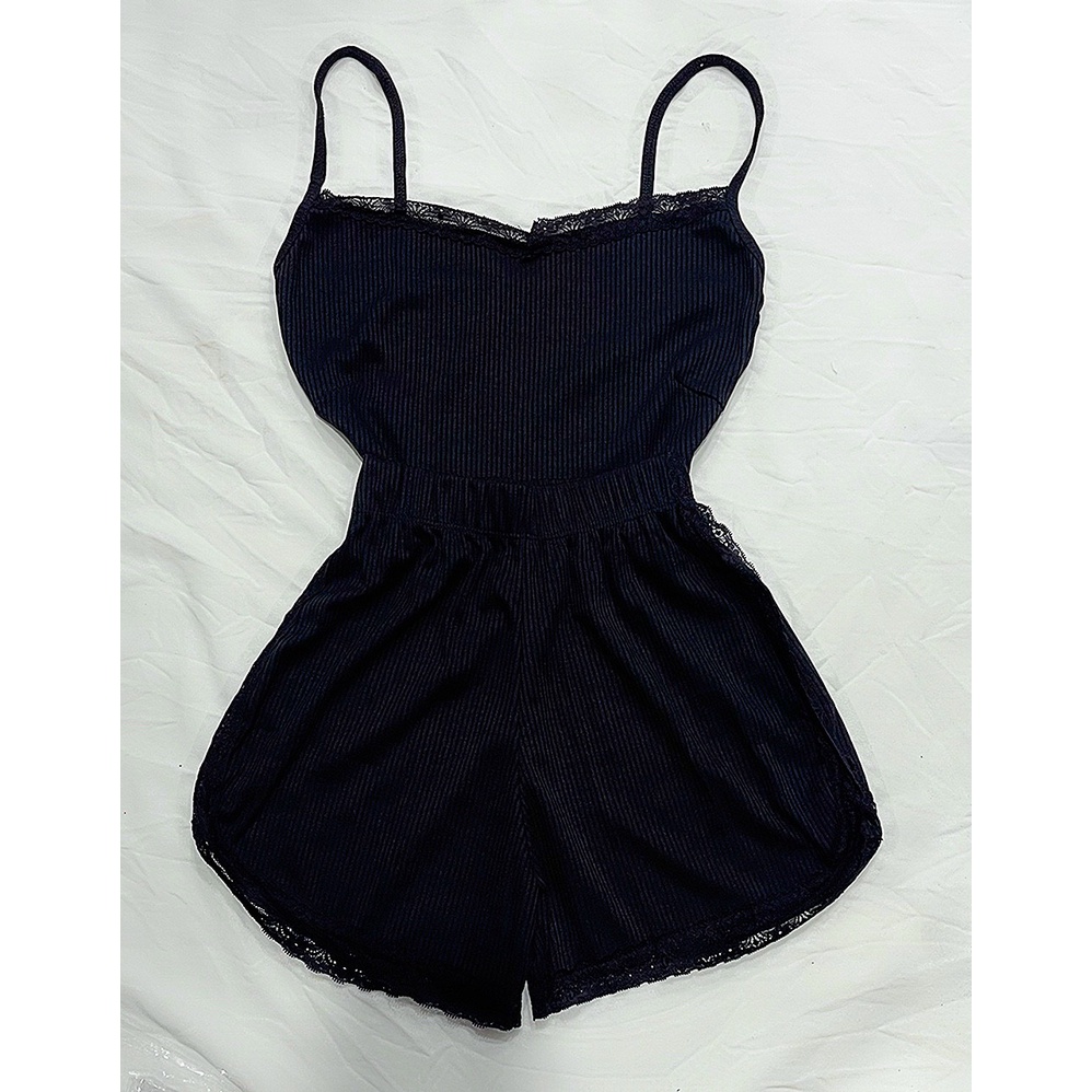 Set Bộ Mặc Nhà Nữ Áo 2 Hai Dây - Quần Đùi Phối Viền Ren Chất Thun Gân Tăm