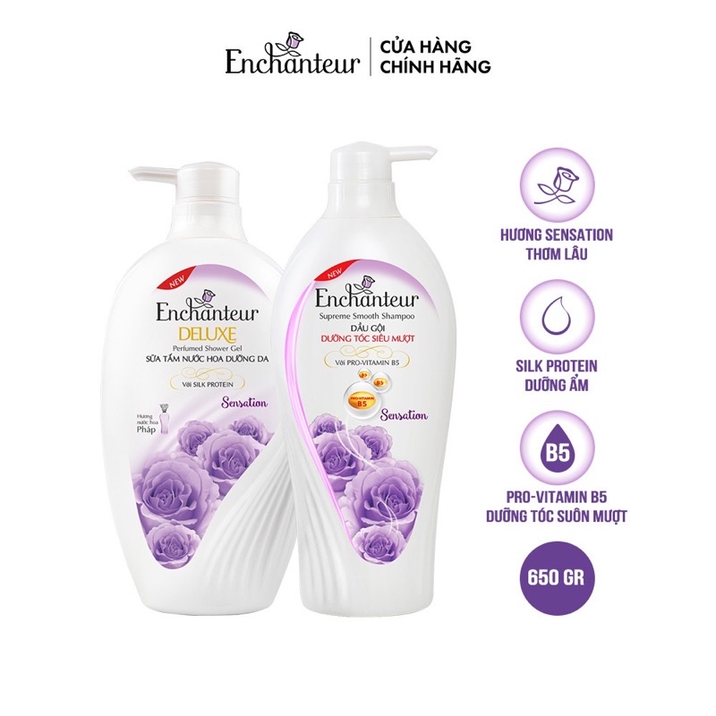 Dầu gội và sữa tắm Enchanteur sensation hương nước hoa 650g /1 chai