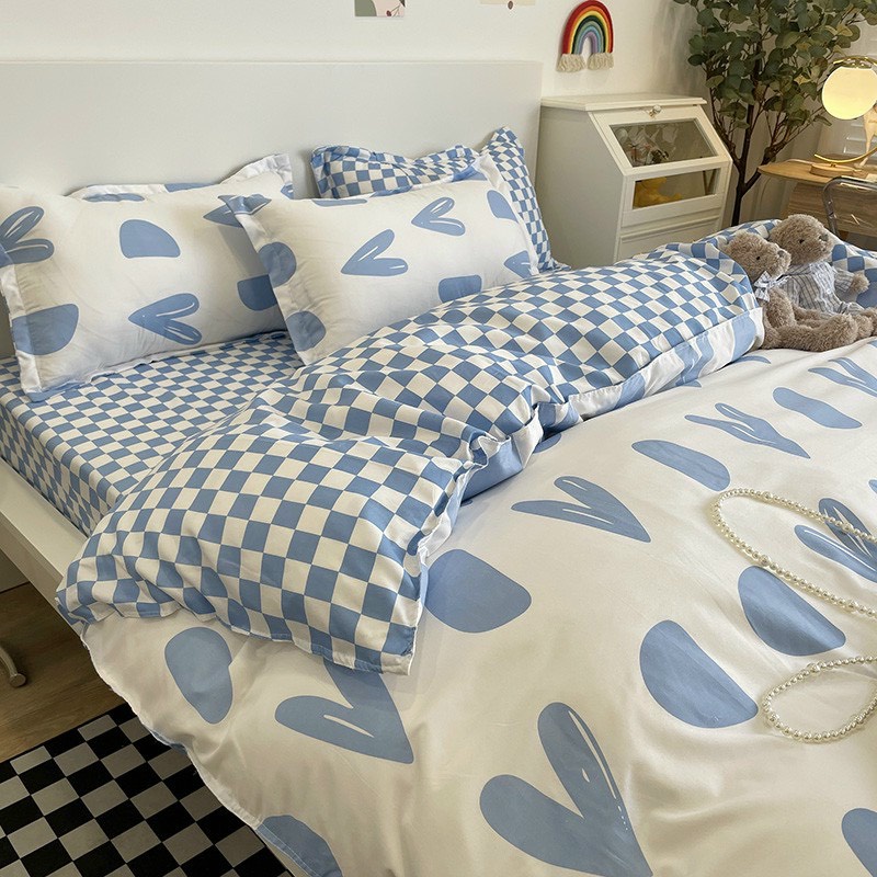 Bộ chăn ga gối Cotton poly M2T bedding gồm vỏ chăn mền, drap ga giường và 2 vỏ gối nằm - PL TIm khuyết xanh | BigBuy360 - bigbuy360.vn